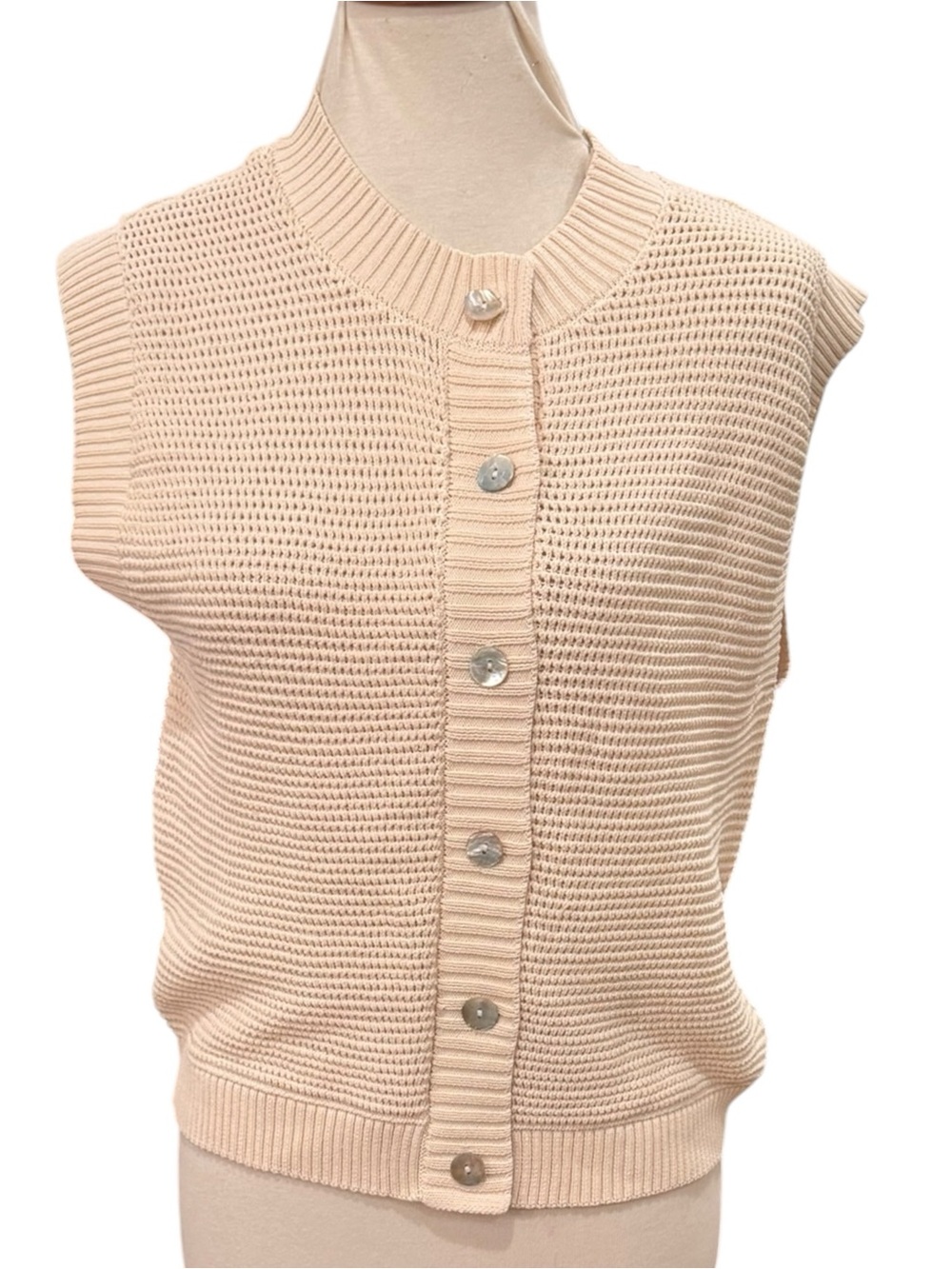 Women’s Sleeveless Button Front Knit Vest in Beige